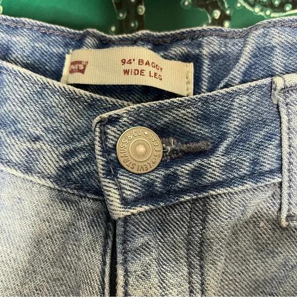 Levi 94’ Baggy Wide Leg Color Block 2 Tone Cotton Denim Jeans Size 14 Teen - Picture 5 of 10